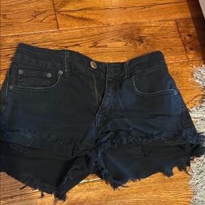American Eagle Outfitters Black Frayed Jean Shorts